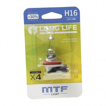 659 р. Лампа 12V H16 19W PGJ19-3 +30% блистер (1шт.) Long Life MTF MTF hll1216b  с доставкой в г. Кемерово. Увеличить фотографию 1