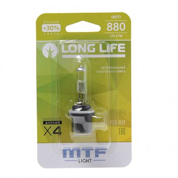 399 р. Лампа 12V H27(880) 27W +30% блистер (1шт.) Long Life MTF MTF hll1280b  с доставкой в г. Кемерово. Увеличить фотографию 1