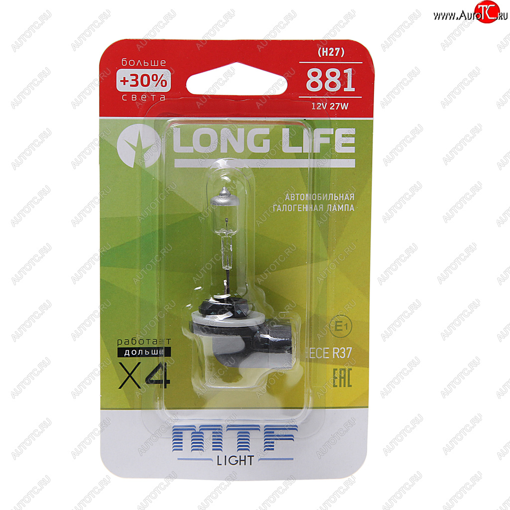 399 р. Лампа 12V H27(881) 27W +30% блистер (1шт.) Long Life MTF MTF hll1281b  с доставкой в г. Кемерово