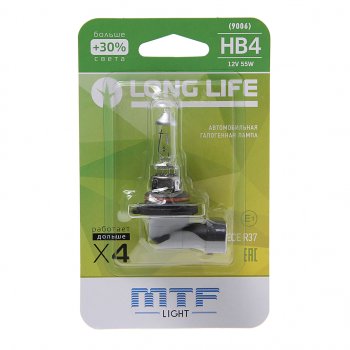 449 р. Лампа 12V HB4 55W P22d +30% блистер (1шт.) Long Life MTF MTF hll12b4b  с доставкой в г. Кемерово. Увеличить фотографию 1