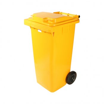 3 299 р. Контейнер мусорный 120л на колесах желтый 23.C29 IPLAST IPLAST ip-366084  с доставкой в г. Кемерово. Увеличить фотографию 1