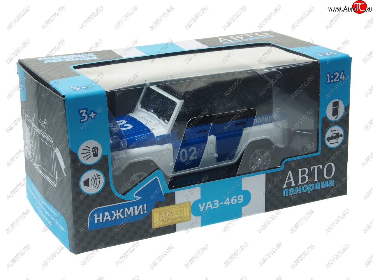 3 199 р. Модель автомобиля УАЗ-469 (полиция) металлическая (1:24) АВТОПАНОРАМА АВТОПАНОРАМА jb1200146  с доставкой в г. Кемерово