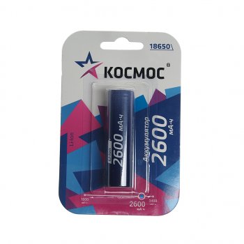 459 р. Батарейка 18650 3.7V аккумулятор 2600mAh блистер КОСМОС КОСМОС koc18650li-ion26ubl1  с доставкой в г. Кемерово. Увеличить фотографию 1