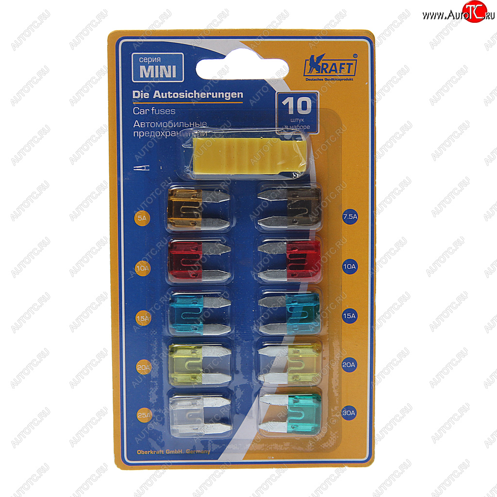 86 р. Предохранитель 5-30А флажковый MINI комплект 10шт. с пинцетом KRAFT KRAFT kt870019  с доставкой в г. Кемерово
