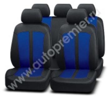 2 099 р. Авточехлы универсальные полиэстер черно-синие (9 предм.) Leader PREMIER PREMIER ldr1100  с доставкой в г. Кемерово. Увеличить фотографию 1