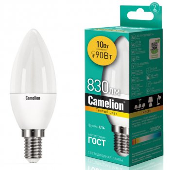 144 р. Лампа светодиодная E14 С35 10W (90W) 220V теплый Ultra CAMELION CAMELION led10-c35830e14  с доставкой в г. Кемерово. Увеличить фотографию 1