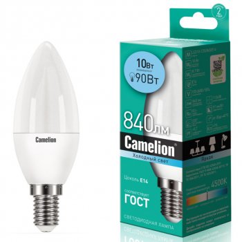 122 р. Лампа светодиодная E14 С35 10W (90W) 220V холодный Ultra CAMELION CAMELION led10-c35845e14  с доставкой в г. Кемерово. Увеличить фотографию 1