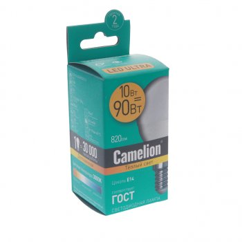 128 р. Лампа светодиодная E14 G45 10W (90W) 220V теплый Ultra CAMELION CAMELION led10-g45830e14  с доставкой в г. Кемерово. Увеличить фотографию 2