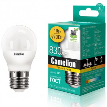 163 р. Лампа светодиодная E27 G45 10W (90W) 220V теплый Ultra CAMELION CAMELION led10-g45830e27  с доставкой в г. Кемерово. Увеличить фотографию 1