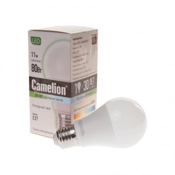 131 р. Лампа светодиодная E27 A60 11W (80W) 220V холодный BasicPower CAMELION CAMELION led11-a60845e27  с доставкой в г. Кемерово. Увеличить фотографию 1