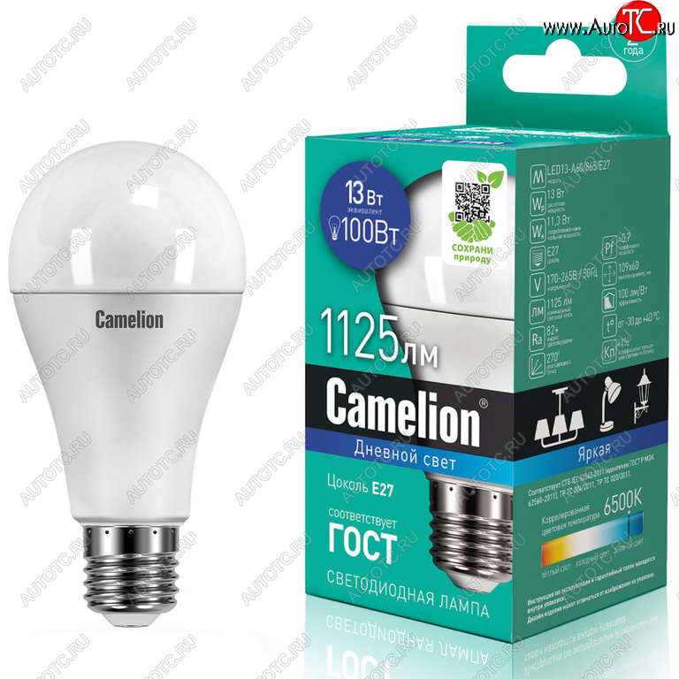 152 р. Лампа светодиодная E27 A60 13W (100W) 220V холодный Ultra CAMELION CAMELION led13-a60865e27  с доставкой в г. Кемерово