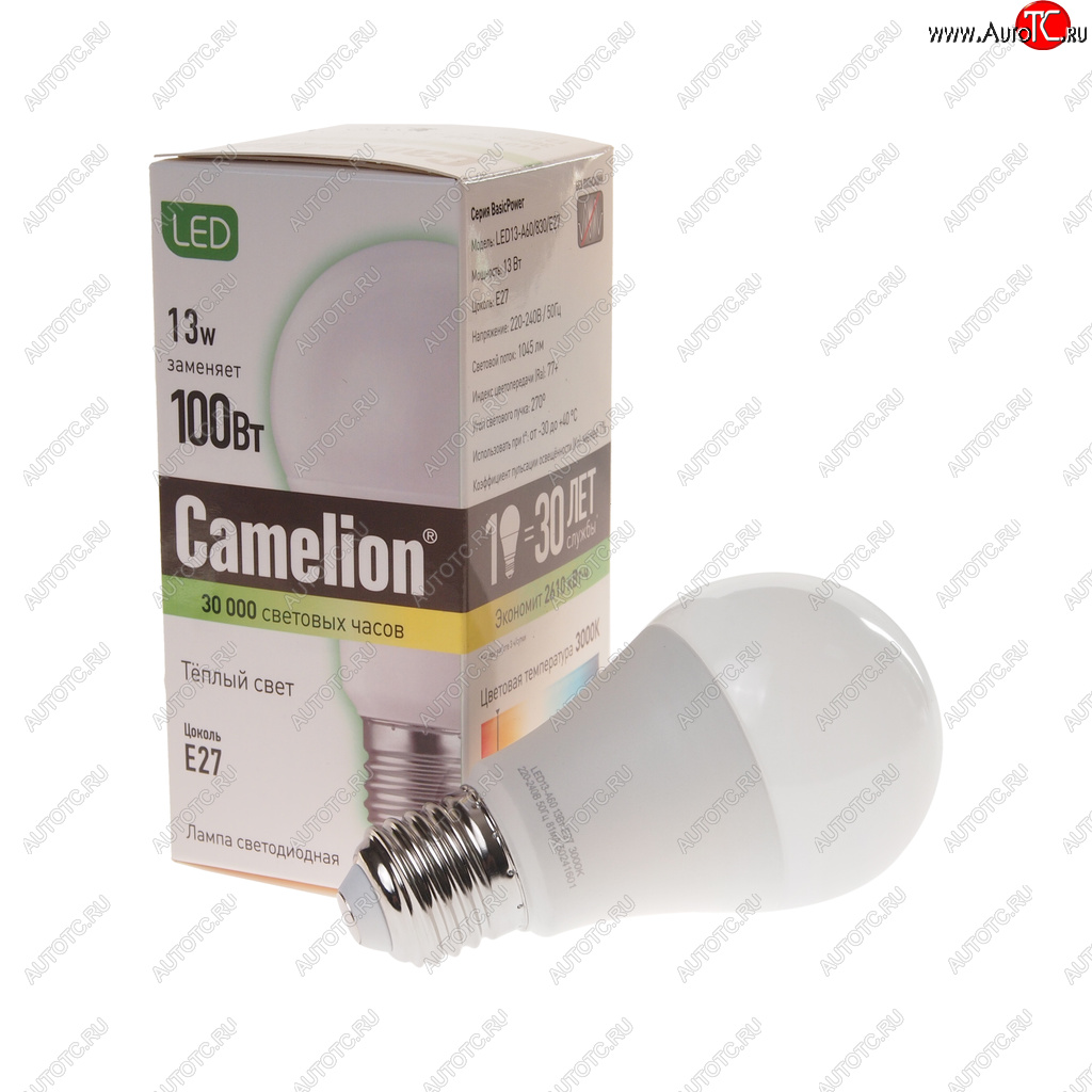 152 р. Лампа светодиодная E27 A60 13W (100W) 220V теплый BasicPower CAMELION CAMELION led13-a60-fl830e27  с доставкой в г. Кемерово
