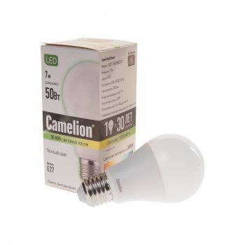 123 р. Лампа светодиодная E27 A60 7W (55W) 220V теплый BasicPower CAMELION CAMELION led7-a60830e27  с доставкой в г. Кемерово. Увеличить фотографию 1