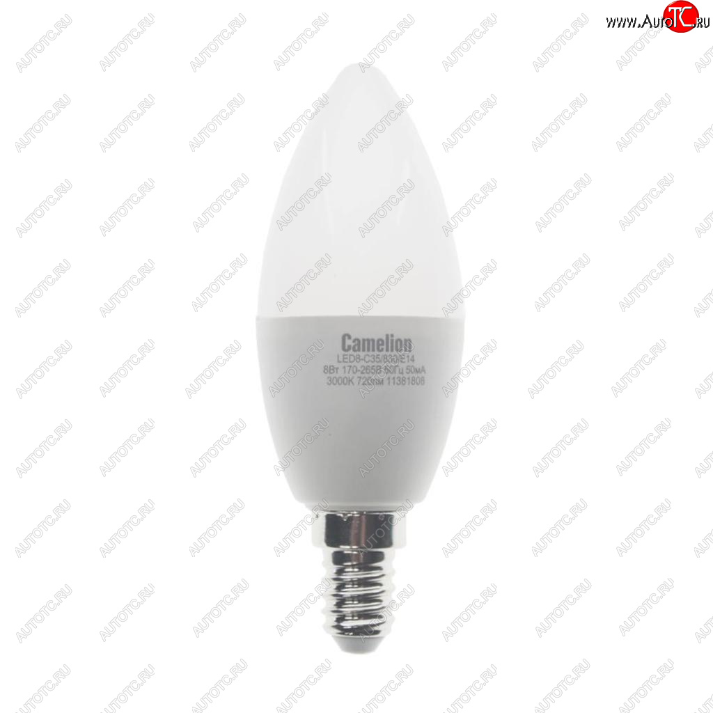 128 р. Лампа светодиодная E14 С35 8W (75W) 220V теплый BasicPower CAMELION CAMELION led8-c35830e14  с доставкой в г. Кемерово