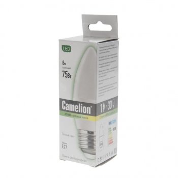 118 р. Лампа светодиодная E27 С35 8W (75W) 220V теплый BasicPower CAMELION CAMELION led8-c35830e27  с доставкой в г. Кемерово. Увеличить фотографию 2