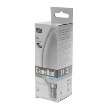 128 р. Лампа светодиодная E14 С35 8W (75W) 220V холодный BasicPower CAMELION CAMELION led8-c35845e14  с доставкой в г. Кемерово. Увеличить фотографию 2