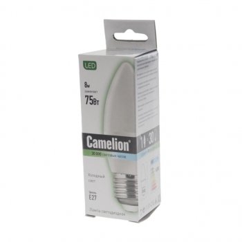 128 р. Лампа светодиодная E27 С35 8W (75W) 220V холодный BasicPower CAMELION CAMELION led8-c35845e27  с доставкой в г. Кемерово. Увеличить фотографию 2