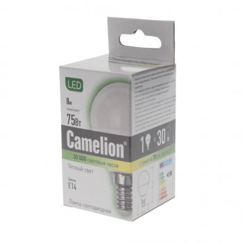 128 р. Лампа светодиодная E14 G45 8W (75W) 220V теплый BasicPower CAMELION CAMELION led8-g45830e14  с доставкой в г. Кемерово. Увеличить фотографию 2