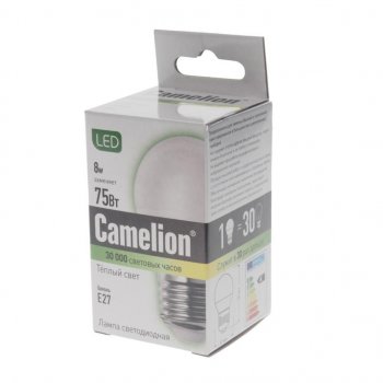 128 р. Лампа светодиодная E27 G45 8W (75W) 220V теплый BasicPower CAMELION CAMELION led8-g45830e27  с доставкой в г. Кемерово. Увеличить фотографию 2