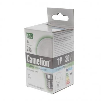 125 р. Лампа светодиодная E14 G45 8W (75W) 220V холодный BasicPower CAMELION CAMELION led8-g45845e14  с доставкой в г. Кемерово. Увеличить фотографию 2
