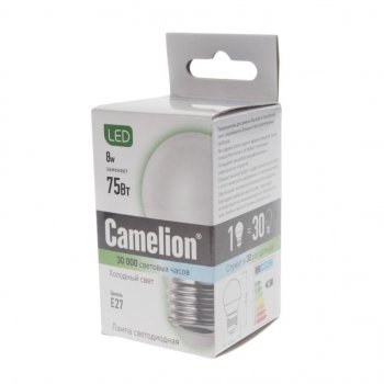 128 р. Лампа светодиодная E27 G45 8W (75W) 220V холодный BasicPower CAMELION CAMELION led8-g45845e27  с доставкой в г. Кемерово. Увеличить фотографию 2