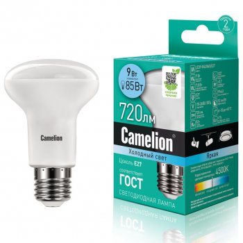 205 р. Лампа светодиодная E27 R63 9W (85W) 220V холодный Ultra CAMELION CAMELION led9-r63845e27  с доставкой в г. Кемерово. Увеличить фотографию 1