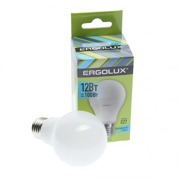 94 р. Лампа светодиодная Е27 А60 12W (100W) 220V холодный ERGOLUX ERGOLUX led-a60-12w-e27-4k  с доставкой в г. Кемерово. Увеличить фотографию 1