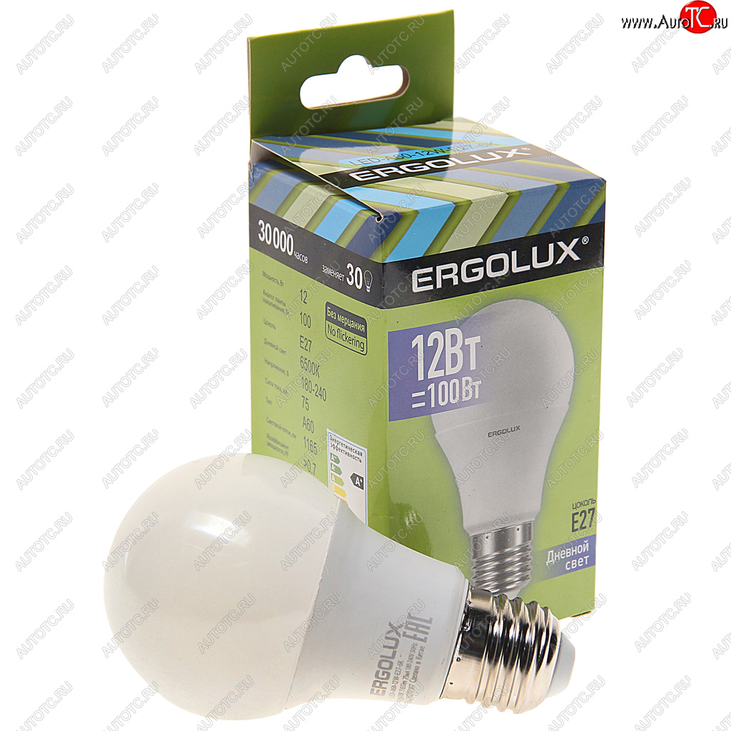 94 р. Лампа светодиодная Е27 А60 12W (100W) 220V дневной свет ERGOLUX ERGOLUX led-a60-12w-e27-6k  с доставкой в г. Кемерово
