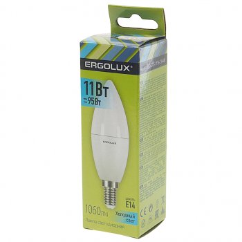 99 р. Лампа светодиодная E14 C35 11W (95W) 220V холодный ERGOLUX ERGOLUX led-c35-11w-e14-4k  с доставкой в г. Кемерово. Увеличить фотографию 2