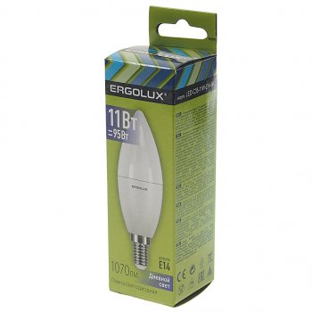 99 р. Лампа светодиодная E14 C35 11W (95W) 220V дневной свет ERGOLUX ERGOLUX led-c35-11w-e14-6k  с доставкой в г. Кемерово. Увеличить фотографию 2