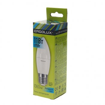 102 р. Лампа светодиодная E27 C35 11W (95W) 220V теплый ERGOLUX ERGOLUX led-c35-11w-e27-4k ERGOLUX led-c35-11w-e27-4k  с доставкой в г. Кемерово. Увеличить фотографию 2