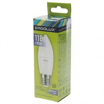 99 р. Лампа светодиодная E27 C35 11W (95W) 220V дневной свет ERGOLUX ERGOLUX led-c35-11w-e27-6k  с доставкой в г. Кемерово. Увеличить фотографию 2