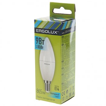 87 р. Лампа светодиодная E14 C35 9W (80W) 220V холодный ERGOLUX ERGOLUX led-c35-9w-e14-4k  с доставкой в г. Кемерово. Увеличить фотографию 2