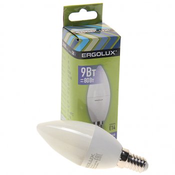 87 р. Лампа светодиодная E14 C35 9W (80W) 220V дневной свет ERGOLUX ERGOLUX led-c35-9w-e14-6k  с доставкой в г. Кемерово. Увеличить фотографию 1
