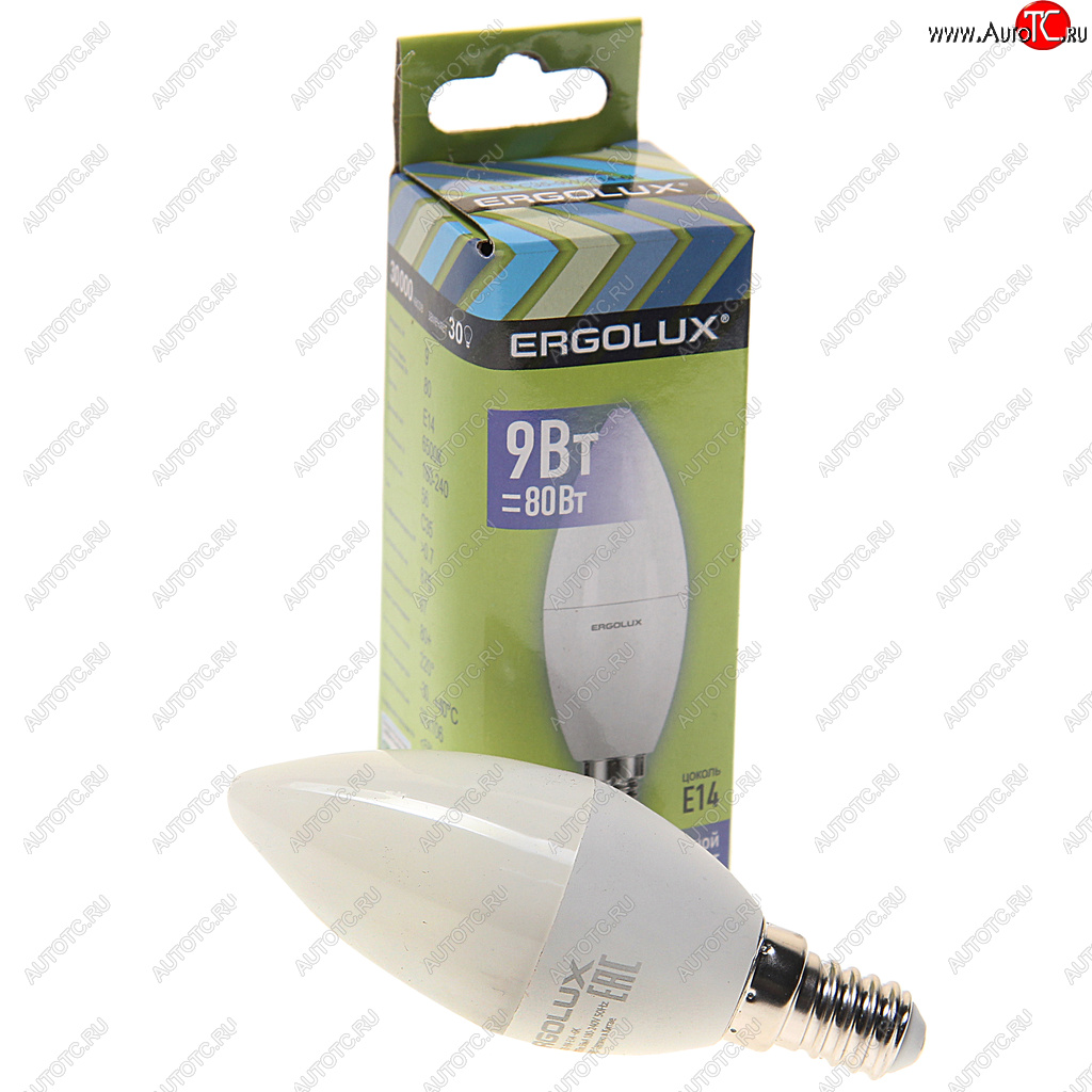 87 р. Лампа светодиодная E14 C35 9W (80W) 220V дневной свет ERGOLUX ERGOLUX led-c35-9w-e14-6k  с доставкой в г. Кемерово