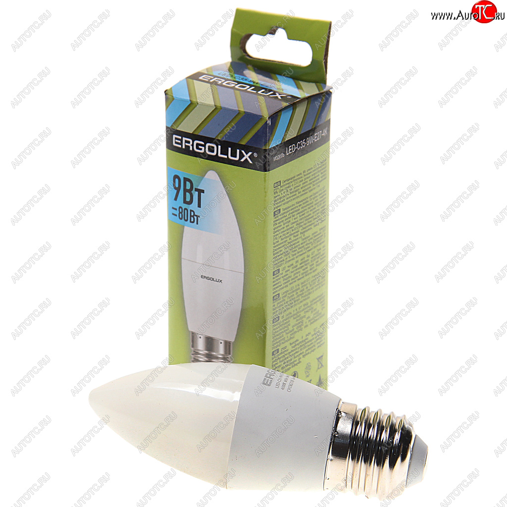 105 р. Лампа светодиодная Е27 C35 9W (80W) 220V холодный ERGOLUX ERGOLUX led-c35-9w-e27-4k  с доставкой в г. Кемерово