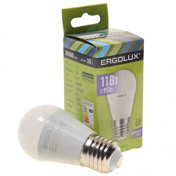 99 р. Лампа светодиодная Е27 G45 11W (95W) 220V дневной свет ERGOLUX ERGOLUX led-g45-11w-e27-6k  с доставкой в г. Кемерово. Увеличить фотографию 1