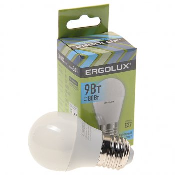 87 р. Лампа светодиодная Е27 G45 9W (80W) 220V холодный ERGOLUX ERGOLUX led-g45-9w-e27-4k  с доставкой в г. Кемерово. Увеличить фотографию 1
