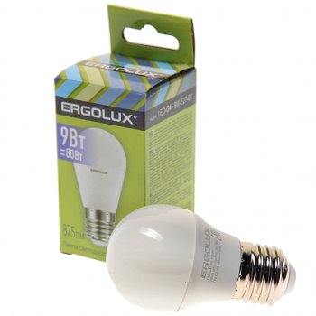 87 р. Лампа светодиодная Е27 G45 9W (80W) 220V дневной свет ERGOLUX ERGOLUX led-g45-9w-e27-6k  с доставкой в г. Кемерово. Увеличить фотографию 1