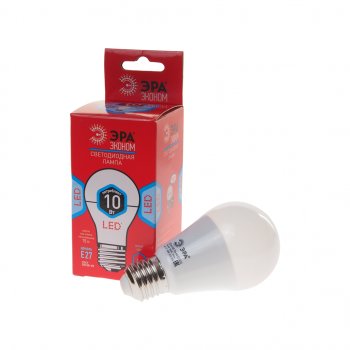 62 р. Лампа светодиодная E27 A60 10W (70W) 220V холодный ECO ЭРА ЭРА led-smd-a60-10w-840-e27 eco  с доставкой в г. Кемерово. Увеличить фотографию 1