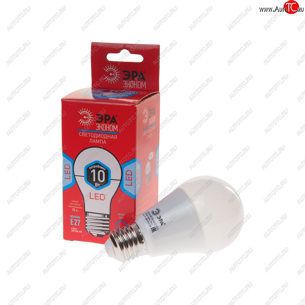62 р. Лампа светодиодная E27 A60 10W (70W) 220V холодный ECO ЭРА ЭРА led-smd-a60-10w-840-e27 eco  с доставкой в г. Кемерово