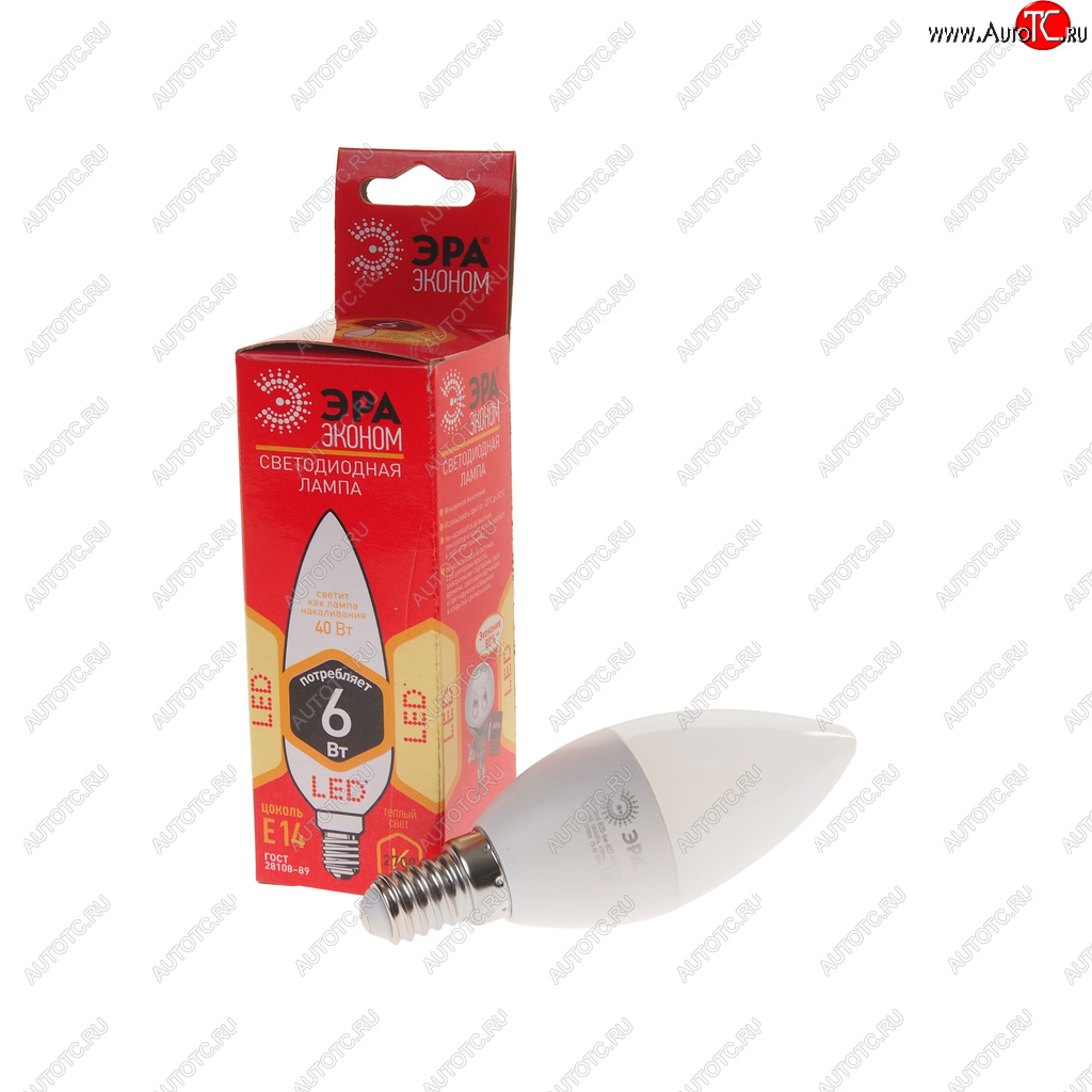 63 р. Лампа светодиодная E14 B35 6W (40W) 220V теплый ECO ЭРА ЭРА led-smd-b35-6w-827-e14 eco  с доставкой в г. Кемерово