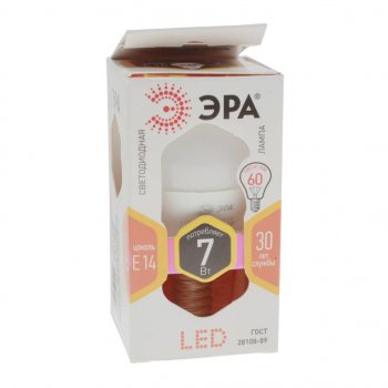 97 р. Лампа светодиодная E14 P45 7W (60W) 220V теплый ЭРА ЭРА led-smd-p45-7w-827-e14  с доставкой в г. Кемерово. Увеличить фотографию 1