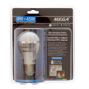 60 р. Лампа светодиодная E27 G45 4W(45W) 220V холодный MEGA LIGHTING MEGA LIGHTING lm-0627nw-e27 MEGA LIGHTING lm-0627nw-e27  с доставкой в г. Кемерово. Увеличить фотографию 1