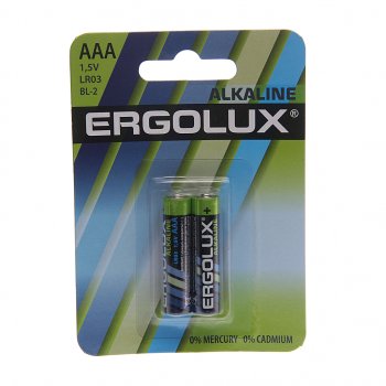 45 р. Батарейка AAA LR03 1.5V блистер 2шт. (цена за 1шт.) Alkaline ERGOLUX ERGOLUX lr03 bl-2  с доставкой в г. Кемерово. Увеличить фотографию 2