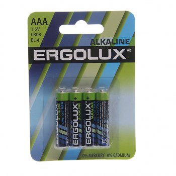 41 р. Батарейка AAA LR03 1.5V блистер 4шт. (цена за 1шт.) Alkaline ERGOLUX ERGOLUX lr03 bl-4  с доставкой в г. Кемерово. Увеличить фотографию 3