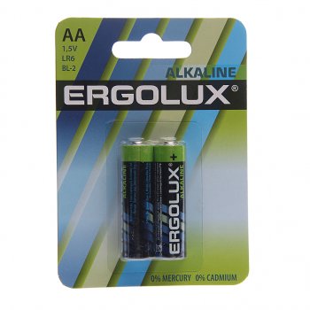 45 р. Батарейка AA LR6 1.5V блистер 2шт. (цена за 1шт.) Alkaline ERGOLUX ERGOLUX lr6 bl-2  с доставкой в г. Кемерово. Увеличить фотографию 2