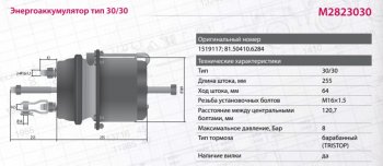 9 599 р. Энергоаккумулятор SCANIA 4 series тип 3030 (барабанный тормоз) MARSHALL MARSHALL m2823030  с доставкой в г. Кемерово. Увеличить фотографию 7