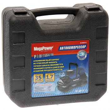 2 679 р. Компрессор автомобильный 35лмин. 10атм. 14А 12V (фонарь, кейс) MEGAPOWER MEGAPOWER-AUTOMOTIVE m-88012  с доставкой в г. Кемерово. Увеличить фотографию 3