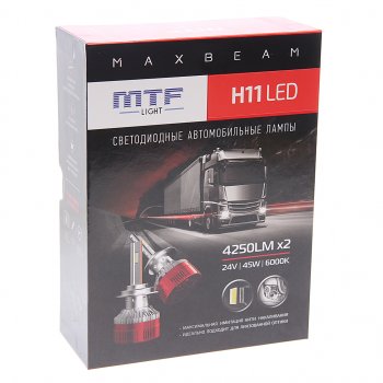 7 299 р. Лампа светодиодная 24V H11 PGJ19-2 бокс (2шт.) MTF MTF mb11k6-24  с доставкой в г. Кемерово. Увеличить фотографию 2